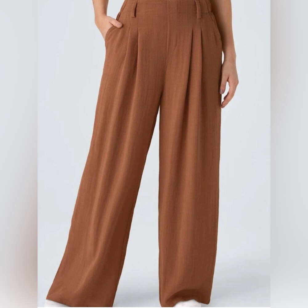 NWT HALARA High Waisted Wide Leg Palazzo Linen-Feel Trouser Pants Large